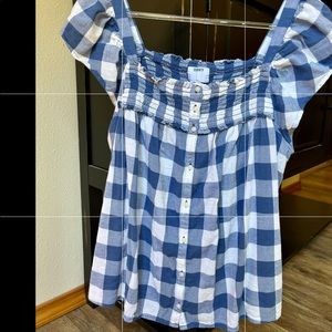 NWOT Old Navy Flutter sleeve Gingham Smocked Swing Blouse Size XL